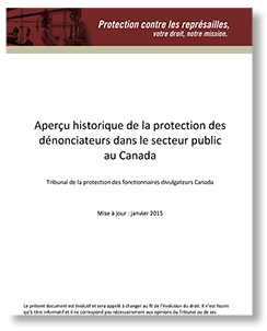 Aperçu historique de la protection des dénonciateurs dans le secteur public au Canada